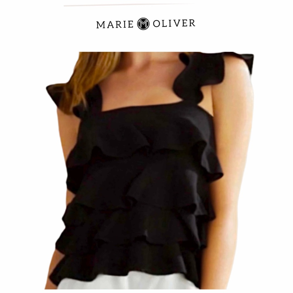 Marie Oliver Black Keaton Ruffle Tiered Top Size Small Sleeveless